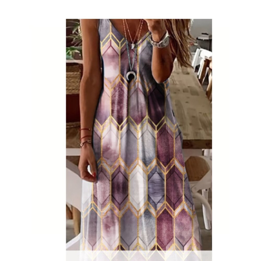 PLUS Size Geometric Print Cami Maxi in Light Purple  Sizes 1XL-8XL